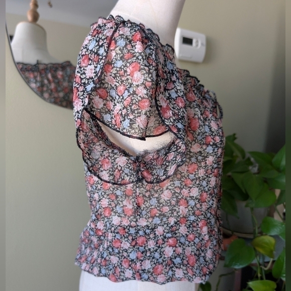 Poetry Women's Size Small Multicolor Ditsy Florals Boho Peasant Blouse - Picture 5 of 14